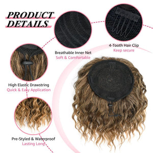 Messy Updo Piece Yaki Textured Wavy Curly Human Hair Bundle Short Drawstring Ponytail Braid Extensions Headband - Wigtrends