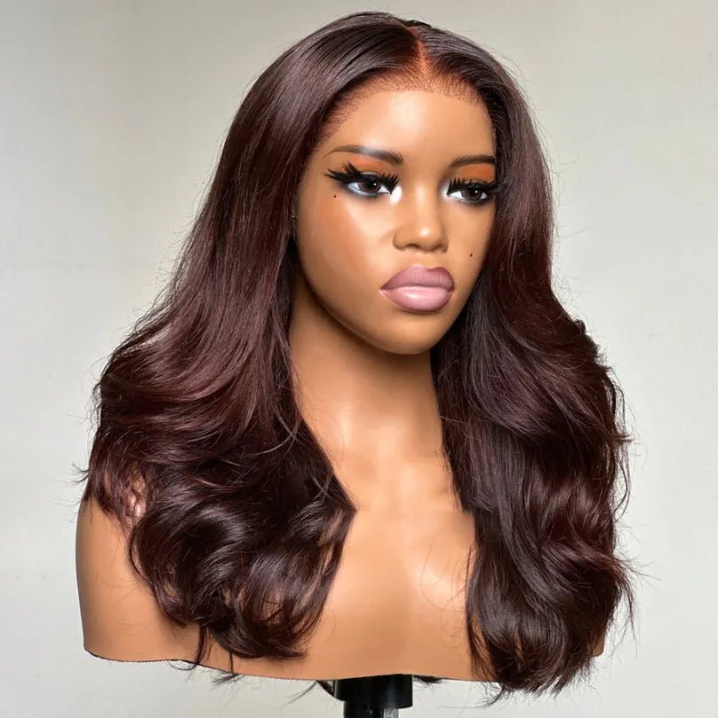Mid-part Long Layered Wavy 13x4 Lace Front Wig - Wigtrends