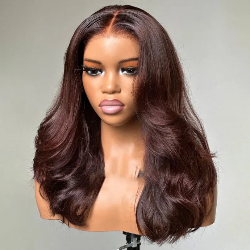 Mid-part Long Layered Wavy 13x4 Lace Front Wig - Wigtrends