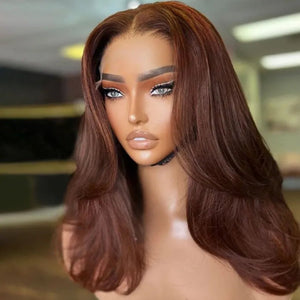 Middle Part Layered Wavy Auburn Brown Lace Front Wigs - Wigtrends