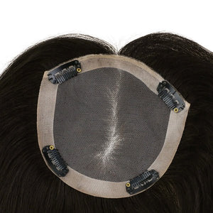 Moresoo 5"*5" Base Clip In Mono Topper Hairpieces Remy Human Hair Natural Black (#1B) - Wigtrends
