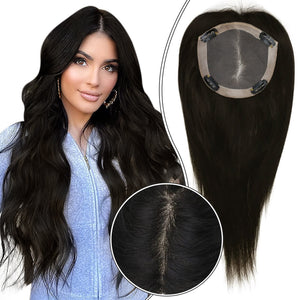 Moresoo 5"*5" Base Clip In Mono Topper Hairpieces Remy Human Hair Natural Black (#1B) - Wigtrends