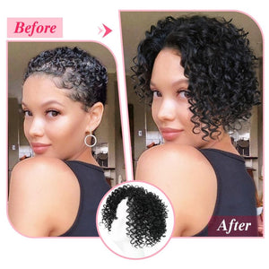 Natural Afro Kinky Curly Short Hair Toppers with Bangs Black Clip in human hair Wiglets Hair Pieces - Wigtrends