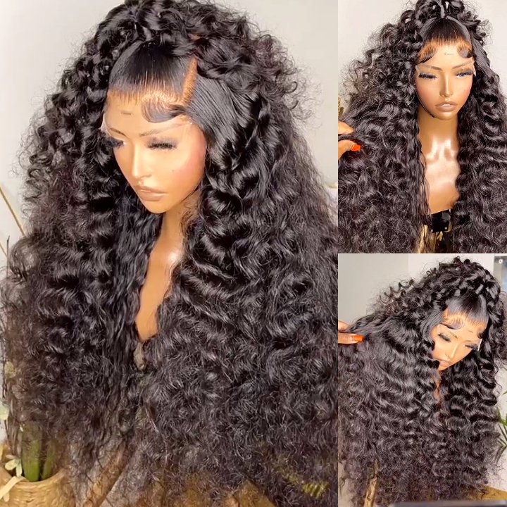 Natural Black 13*4 Lace Front Wigs Mid-part Curly Human Hair - Wigtrends