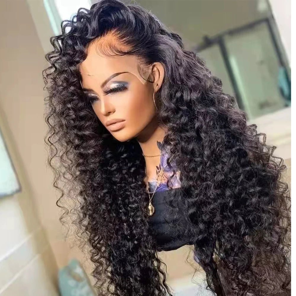 Natural Black 13*4 Lace Front Wigs Mid-part Curly Human Hair - Wigtrends