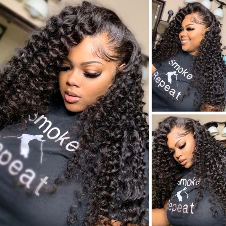 Natural Black 13*4 Lace Front Wigs Mid-part Curly Human Hair - Wigtrends
