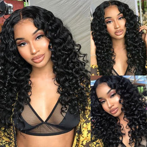 Natural Black 13*4 Lace Front Wigs Mid-part Curly Human Hair - Wigtrends