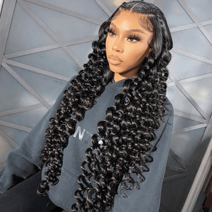 Natural Black 13*4 Lace Front Wigs Mid-part Curly Human Hair - Wigtrends