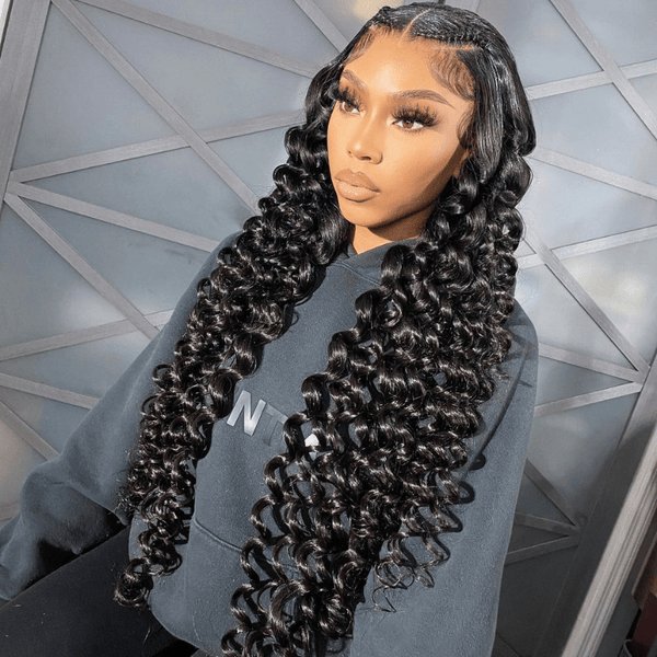 Natural Black 13*4 Lace Front Wigs Mid-part Curly Human Hair - Wigtrends