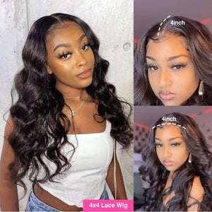 Natural Black Body Wave Lace Closure Human Hair - Wigtrends