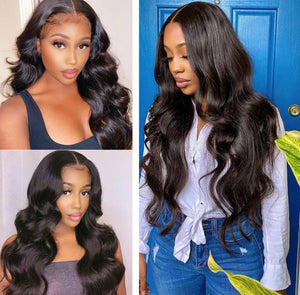 Natural Black Body Wave Lace Closure Human Hair - Wigtrends