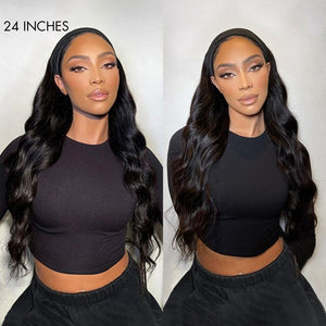 Natural Black Body Wave No Lace Glueless Long Headband Wig 100% Human Hair - Wigtrends