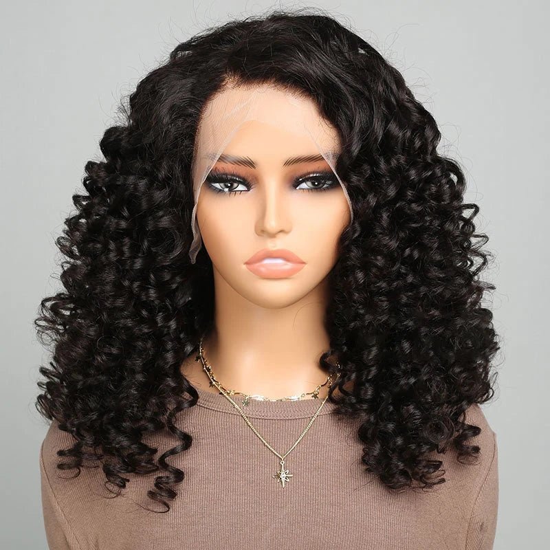 Natural Black Lace Front Fumi Curly Wavy Wigs - Wigtrends