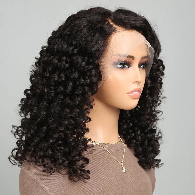 Natural Black Lace Front Fumi Curly Wavy Wigs - Wigtrends
