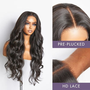 Natural Black Loose Body Wave 5x5 Closure HD Lace Glueless Mid Part Long Wig 100% Human Hair| Large & Small Cap Size - Wigtrends
