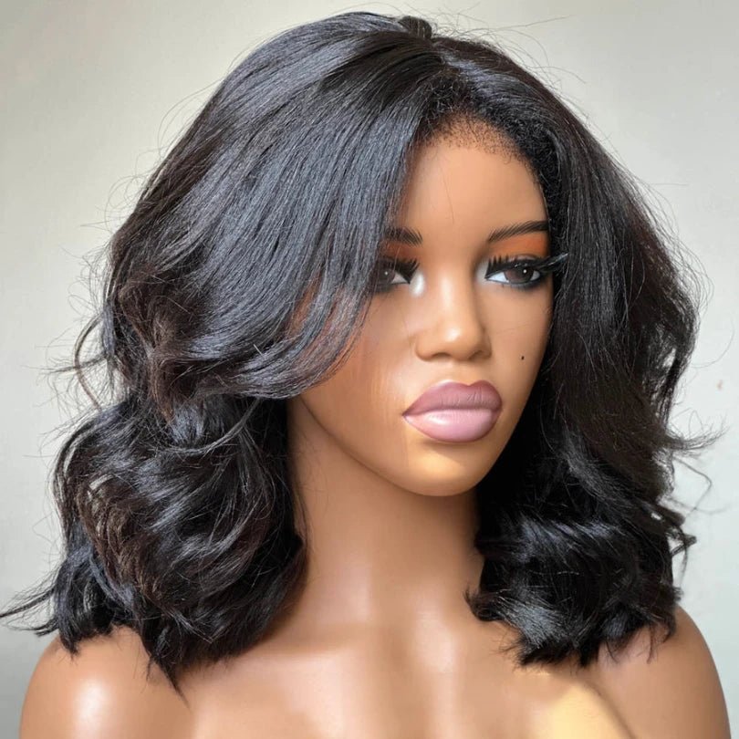 Natural Black Short Layered Wave Bob Wigs - Wigtrends