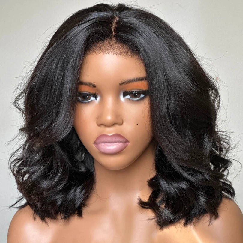 Natural Black Short Layered Wave Bob Wigs - Wigtrends
