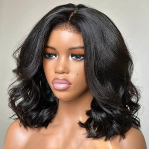 Natural Black Short Layered Wave Bob Wigs - Wigtrends