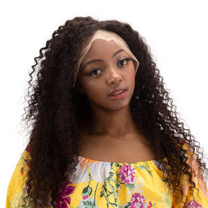 Natural Hair Color Long Curly Human Hair 5*5 Lace Front Wigs - Wigtrends