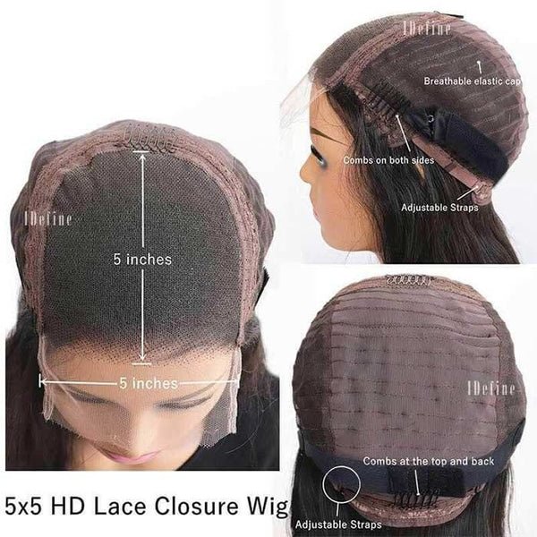 Natural Hair Color Long Curly Human Hair 5*5 Lace Front Wigs - Wigtrends