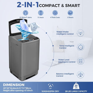 Nictemaw Portable Washing Machine, 20Lbs Capacity Full - Automatic Portable Washer Machine, 2.8Cu.ft Washer and Dryer Combo with Drain Pump, 10 Programs & 8 Water Levels for Apartment, Dorms, RV - Wigtrends