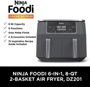 Ninja Foodi 6 - in - 1 FlexBasket Air Fryer with 7 - QT MegaZone & Basket Divider for Large Proteins & Full Meals, Smart Finish Cook 2 Foods 2 Ways, Family Sized Capacity, Air Fry, Roast & More - Wigtrends