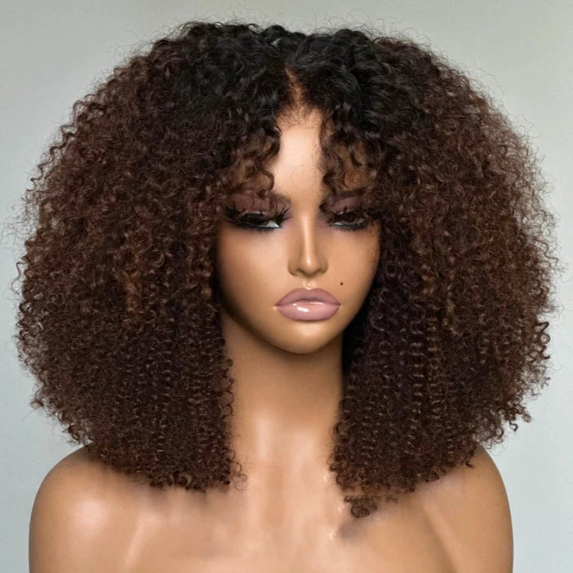 Ombre Brown Jerry Curly Wig 5x5 Lace Bob Human Hair - Wigtrends