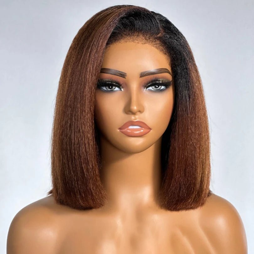 Ombre Brown Kinky Straight Bob Cut Wigs - Wigtrends