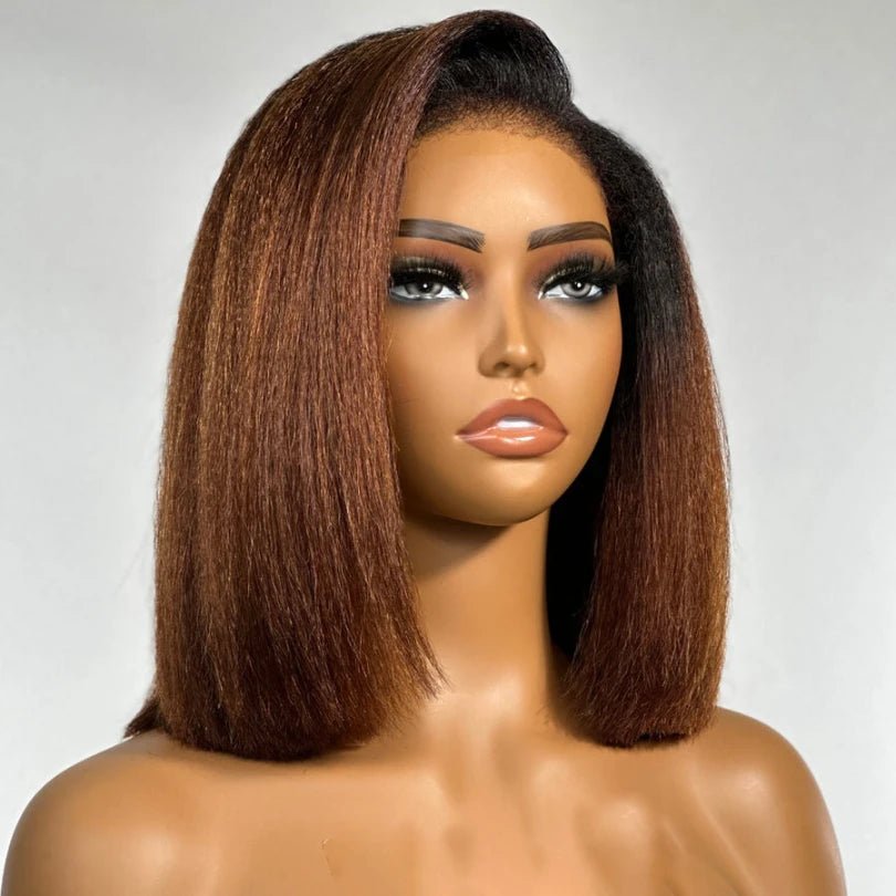 Ombre Brown Kinky Straight Bob Cut Wigs - Wigtrends
