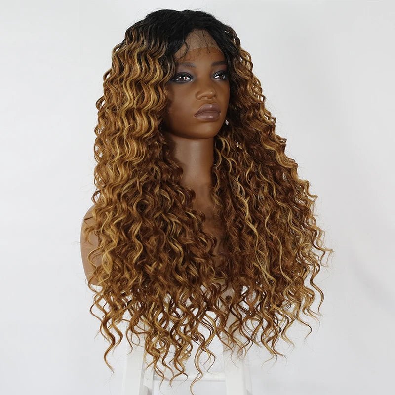 Ombre Brown Long Curly Synthetic Lace Front Wig - Wigtrends