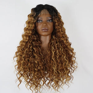 Ombre Brown Long Curly Synthetic Lace Front Wig - Wigtrends