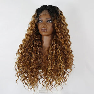 Ombre Brown Long Curly Synthetic Lace Front Wig - Wigtrends
