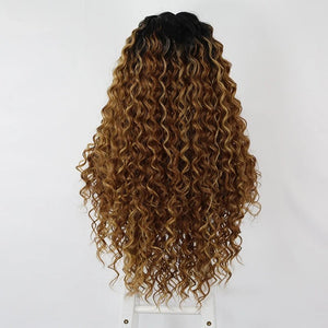 Ombre Brown Long Curly Synthetic Lace Front Wig - Wigtrends