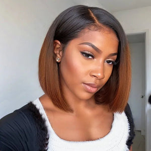 Ombre Highlight Silky Blunt Cut Bob Wigs - Wigtrends
