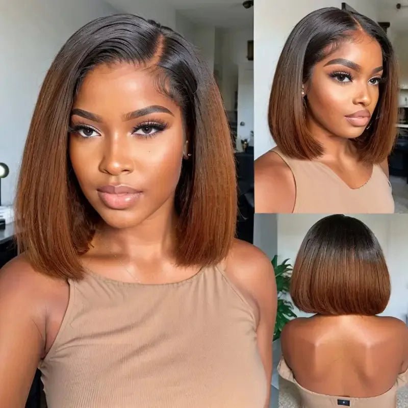 Ombre Highlight Silky Blunt Cut Bob Wigs - Wigtrends