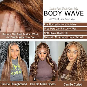 Ombre Lace Front Wig Human Hair 13x4 4/27 Highlight Lace Front Wig Human Hair Honey Blonde Wig - Wigtrends