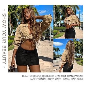 Ombre Lace Front Wig Human Hair 13x4 4/27 Highlight Lace Front Wig Human Hair Honey Blonde Wig - Wigtrends