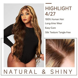 Ombre Lace Front Wig Human Hair 13x4 4/27 Highlight Lace Front Wig Human Hair Honey Blonde Wig - Wigtrends