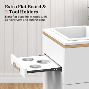 OmySalon Salon Storage Station, Barber Stations Beauty Salon Spa Equipment with 3 Drawers, a Storage Basin, 3 Hair Dryer Holders for Hair Styling, White Gold - Wigtrends