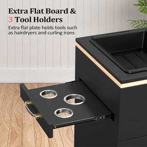 OmySalon Salon Storage Station, Barber Stations Beauty Salon Spa Equipment with 3 Drawers, a Storage Basin, 3 Hair Dryer Holders for Hair Styling, White Gold - Wigtrends