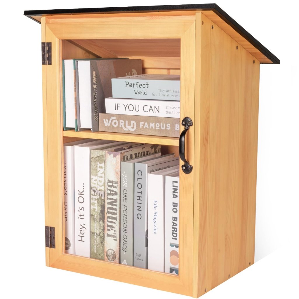 Outdoor Library Book Box - Double Free Literature Exchange Box Outdoor Book Storage Little Wood Cabinet with Shelf for DIY, Neighborhoods Community and Schools Sharing Books, Literature and Newspapers - Wigtrends