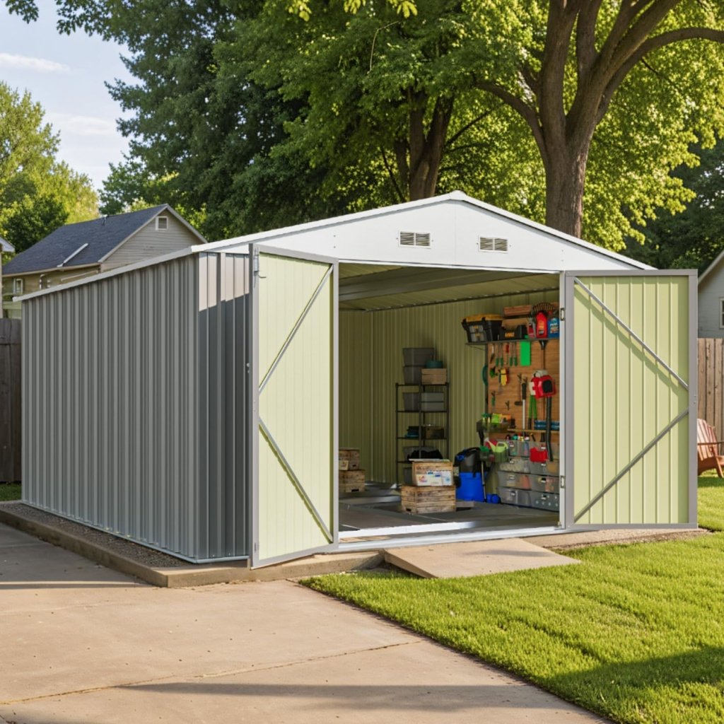 Patiowell 5x3 FT Outdoor Storage Shed, Tool Shed with Sloping Roof and Lockable Door, Metal Shed for Backyard Garden Patio Lawn, Brown - Wigtrends