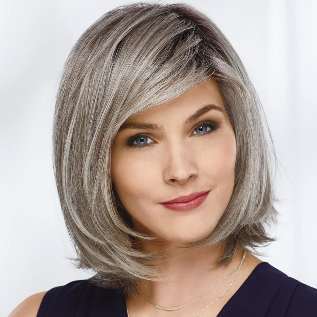 Paula Young Shannon Versafiber Wig Mid - Length, Straight Bob Wig In Heat - Resistant, Curlable Fiber/Multi - tonal Shades of Blonde, Grey, Brown, and Red - Wigtrends