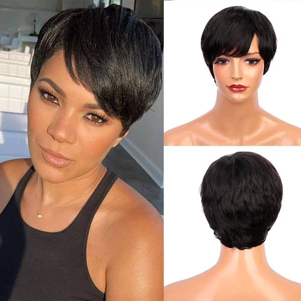 Pixie Short Natural Straight Human Hair Wig 8 in - Wigtrends