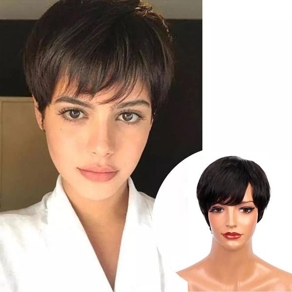 Pixie Short Natural Straight Human Hair Wig 8 in - Wigtrends