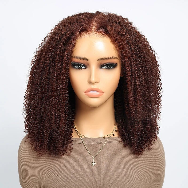 Pre-Cut Lace Afro Curly Wigs Mid-part Wig in Ombre Brown - Wigtrends