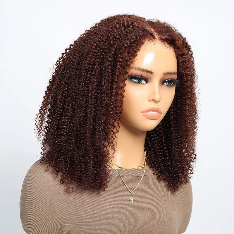 Pre-Cut Lace Afro Curly Wigs Mid-part Wig in Ombre Brown - Wigtrends