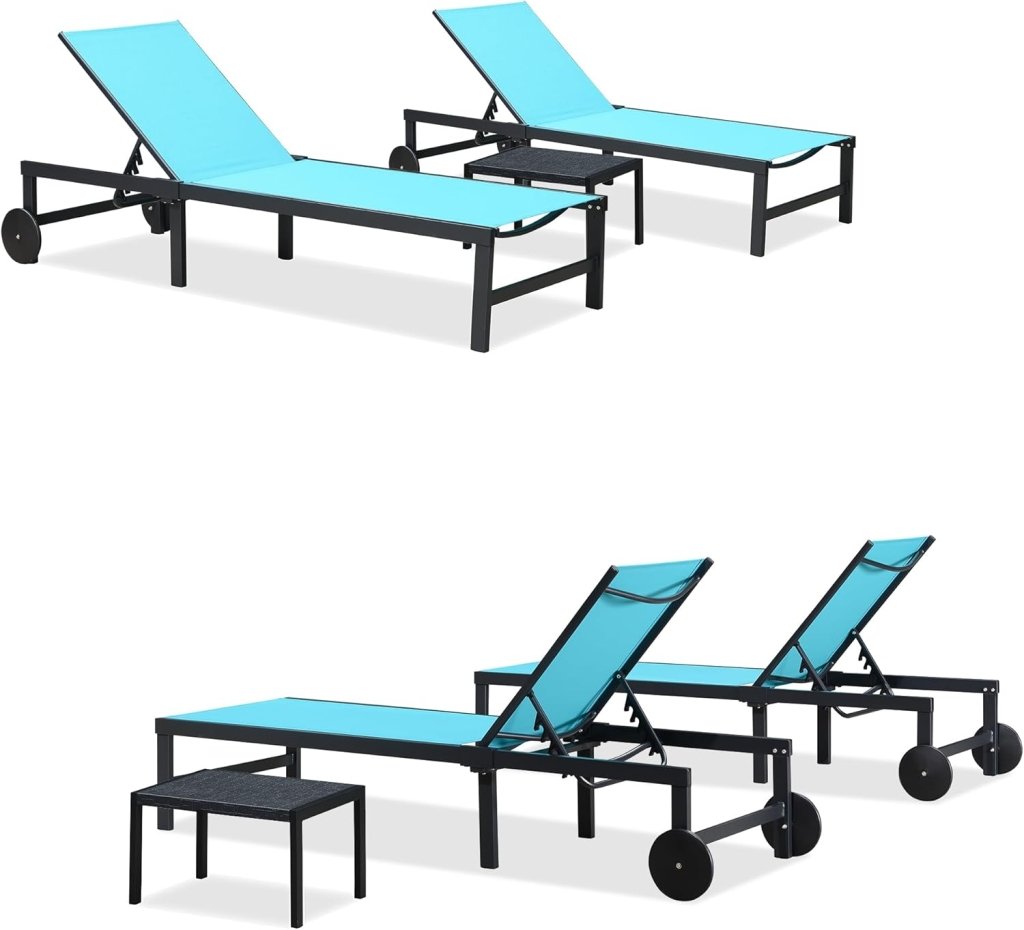 PURPLE LEAF Patio Tanning Lounge Chair Set with Face Down Hole Outdoor Aluminum Adjustable Reclining Chairs Wheels Pillows and Table for Poolside Beach Sunbathing Lounger, Beige - Wigtrends
