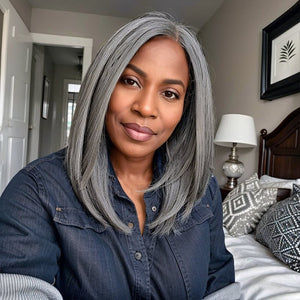 Put On and Go Salt And Pepper Kinky Straight 5x5 Closure Wig Glueless Human Hair Wigs - Wigtrends