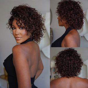 Put on & Go Ombre Reddish Brown Curly Bob Wig With Bangs - Wigtrends